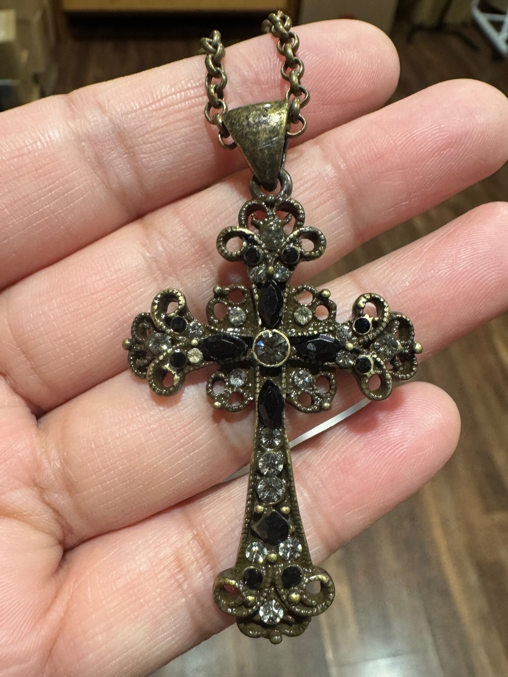 Lia Sophia Black Crystal Cross Pendant Necklace - Women Jewelry